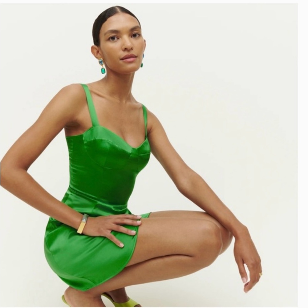 Reformation Fonda Green Silk Dress NWT